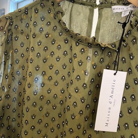 NWT Maison d’Amelie (Anthropologie) Green Crepe Blouse - Picture 9 of 9